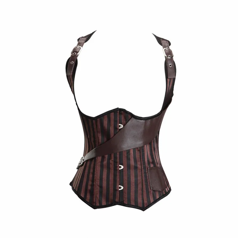 Caudatus Brown Leather Underbust Corset Spiral Steel Boned Steampunk