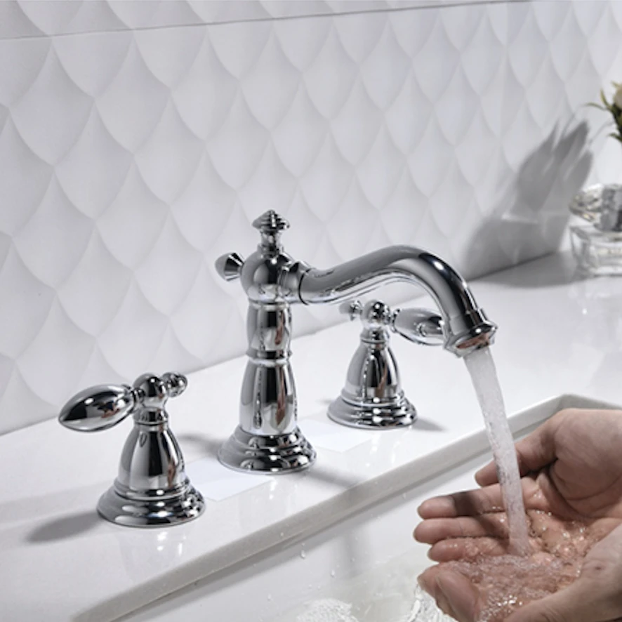

Chrome clour 8 inch 3 holes widespread bathroom Lavatory Sink faucet Mixer tap Deck mounted Free ship