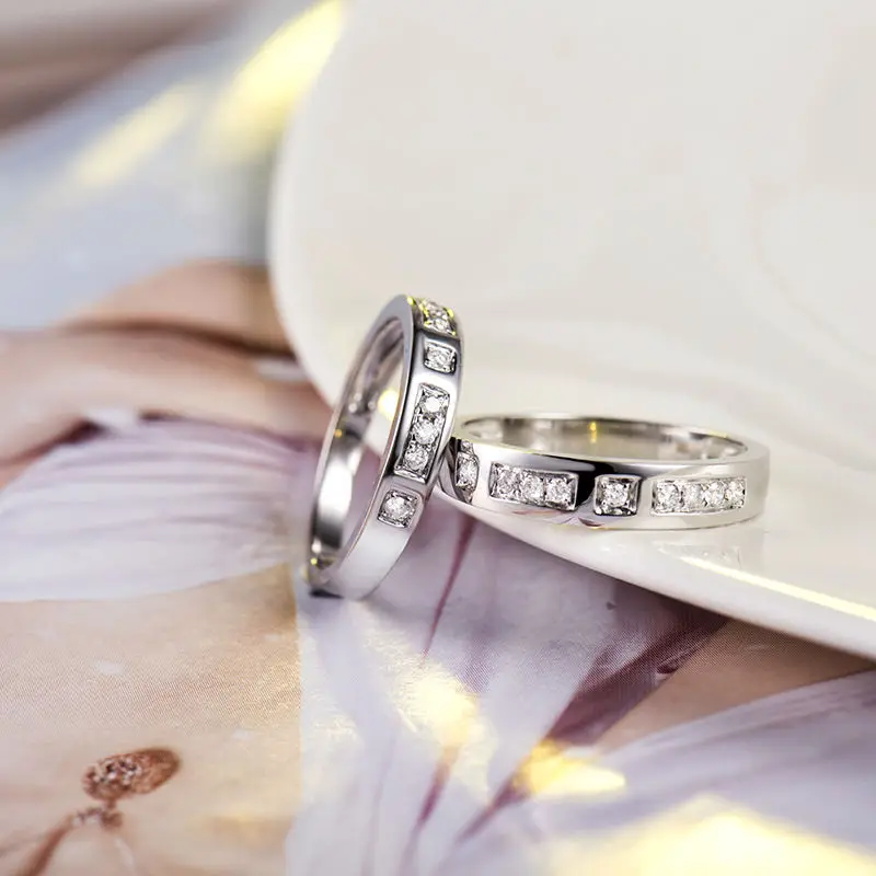 Романтический любовник SOLID 18 К белого золота с парой Кольца природных алмазов для Обручение Jewelry wu141