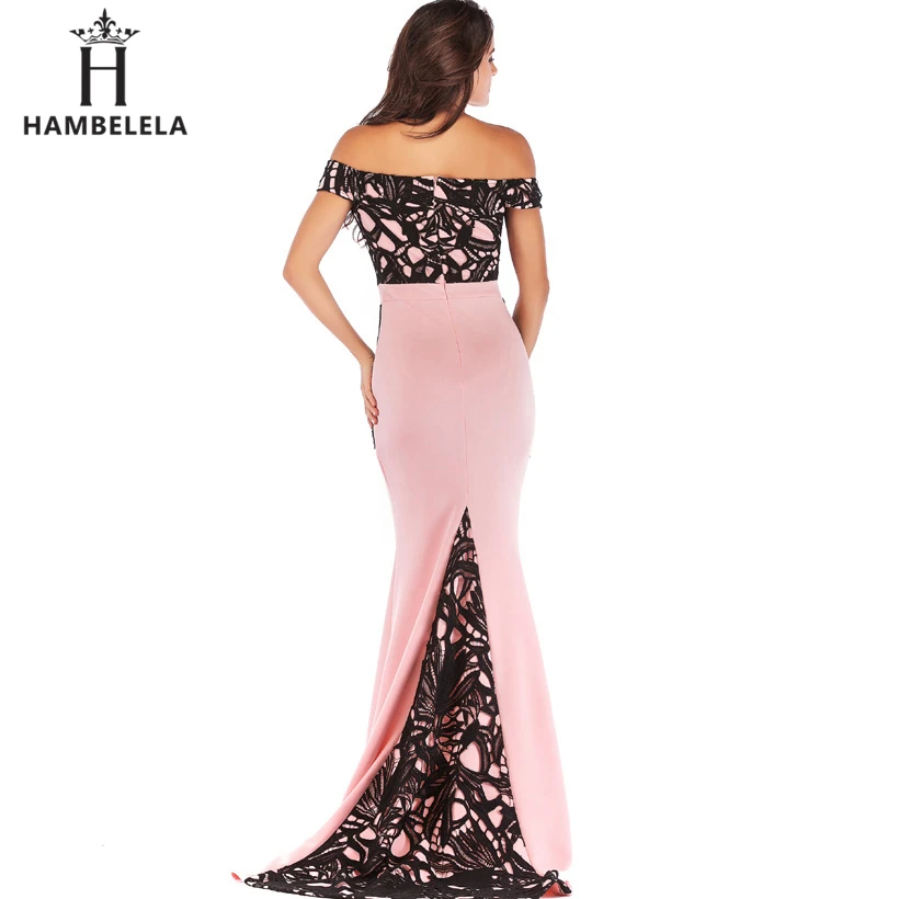 HAMBELELA, сексуальное платье-Русалка без бретелек с открытыми плечами, длинное цветочное Кружевное облегающее платье, черные, розовые, красные, элегантные платья в пол