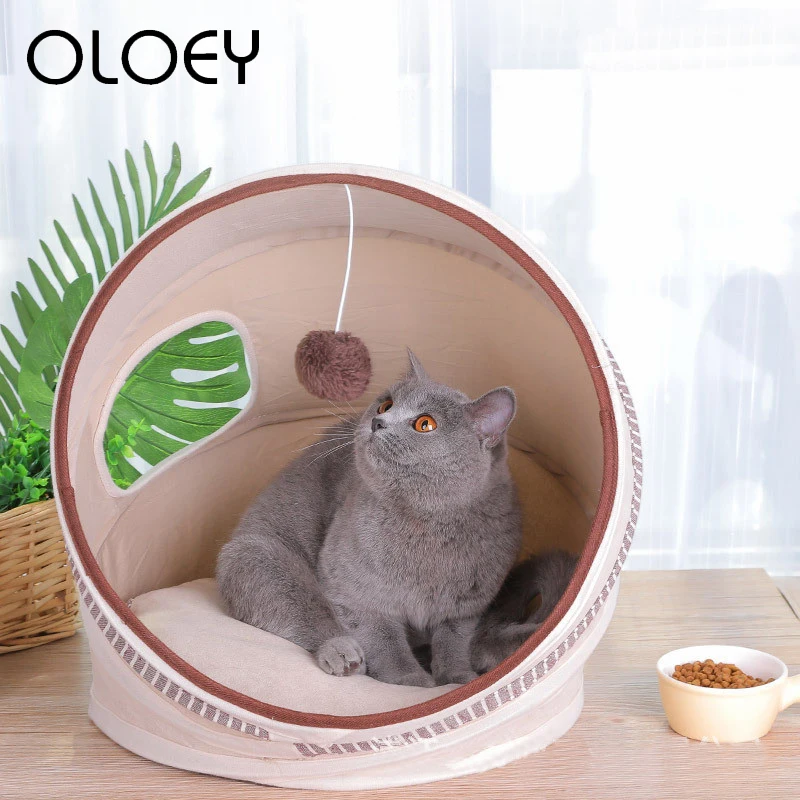 

Pet Cat Dog Soft Bed House with Playing Hang Ball Toy Soft Warm Comfortable Detachable Mat for Small Medium Pet Dogs Cats Cave
