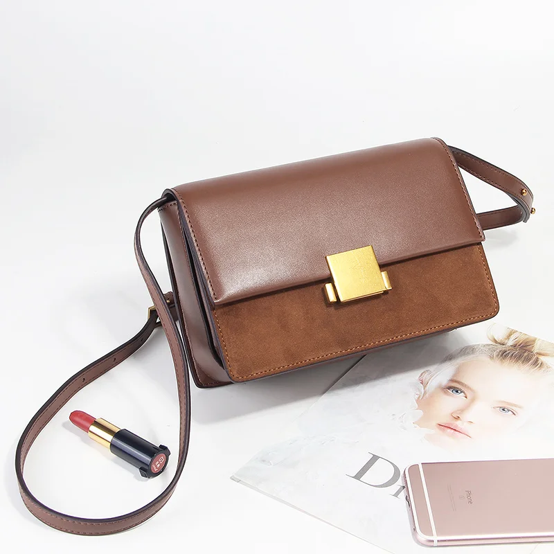 

Fashion Split Leather Women Messenger Bags Small Women's Crossbody Bag Lock Decorate Shoulder Bags Flap Ladies Office Bag #LF185