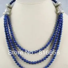 Красивая! тибет серебряные 6 мм Лазурит Ожерелье Из Бисера 17-1" AAA