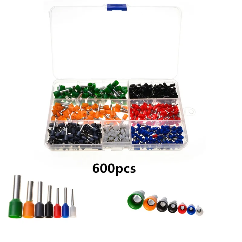 

600pcs Crimp Terminals Wire Connector Insulated Cord Pin End Electrical Cable Wire Copper Crimping Terminal Kit AWG 22-10