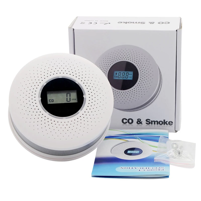 

2 in 1 Combination Carbon Monoxide and Photoelectric Smoke Detector LCD Digital Display Battery Operated Smoke Sensor Alarm