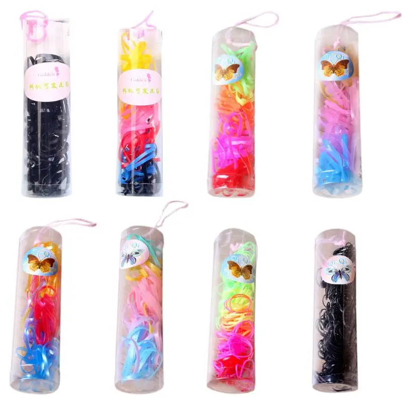 

Children Girls Disposable Elastic Rubber Band Fluorescence Sweet Candy Color Hair Ropes Mini Ponytail Holder Tie Gums With Box