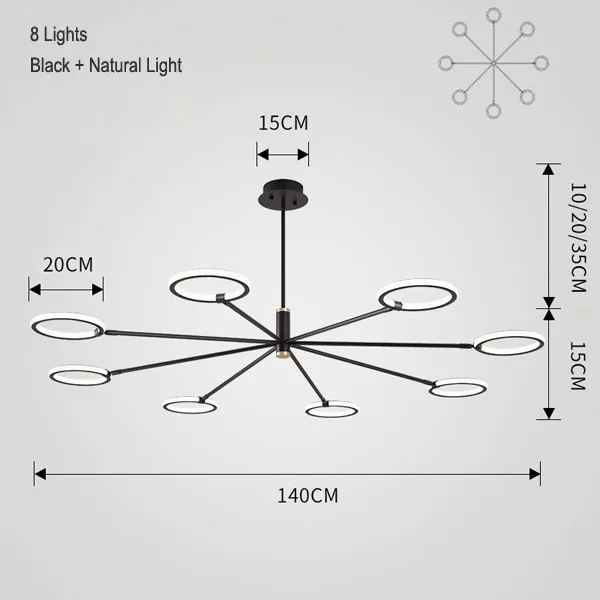 Внутренний светодиодный потолочный Люстра, освещение, повседневный свет, гостиная, спальня, современная канделябры люстры, освещение для дома, светильники, лампадер - Цвет абажура: Black 8 lights