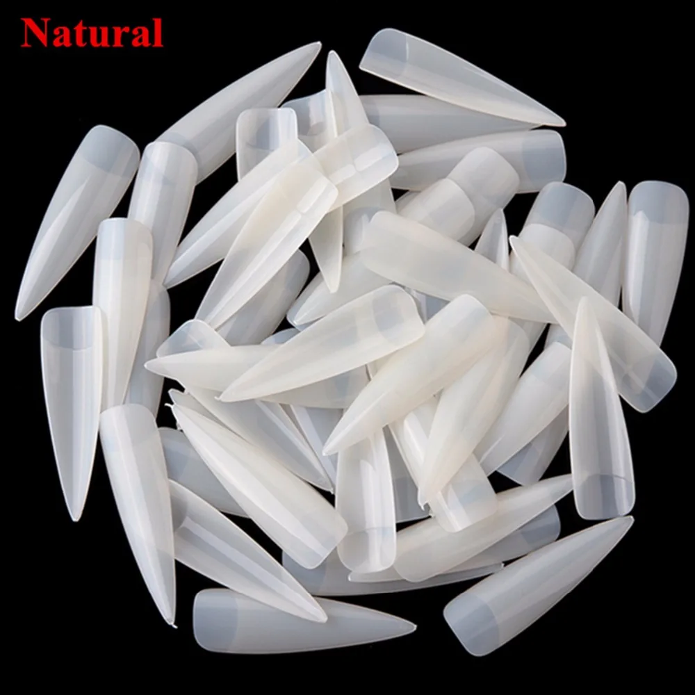 Makartt 10 Bags x 500pcs Long Stiletto Nails Long Sharp False Nail Art Tips Acrylic Salon White Natural Clear Fake Nails