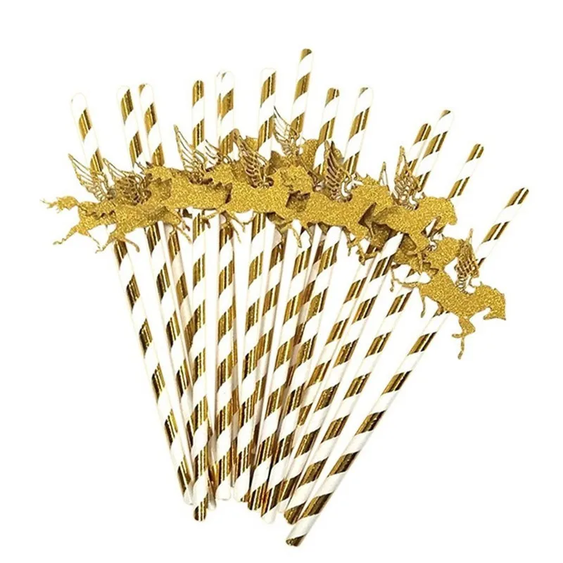 25PcsSet Unicorn Gold Foil Paper Straws for Wedding Party Decorations Birthday Holiday Supplies Drinking Straws Disposable SD22 (19)