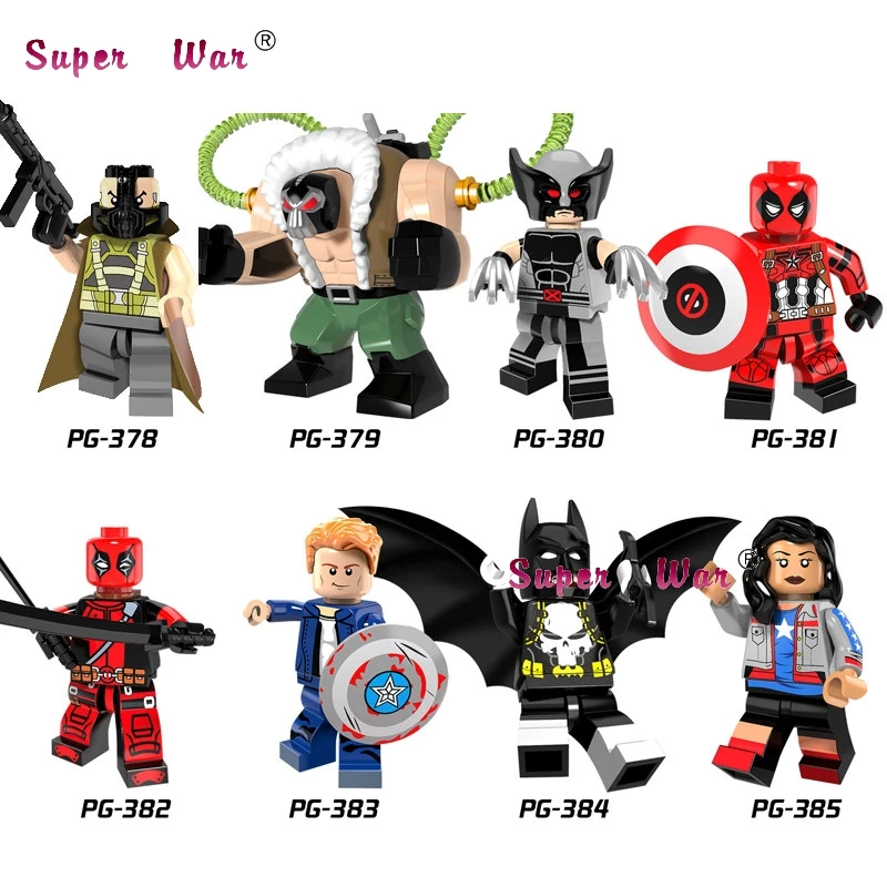 

Single Super Hero Bane Wolverine Deadpool Miss America Captain Batman building blocks models bricks toys for children