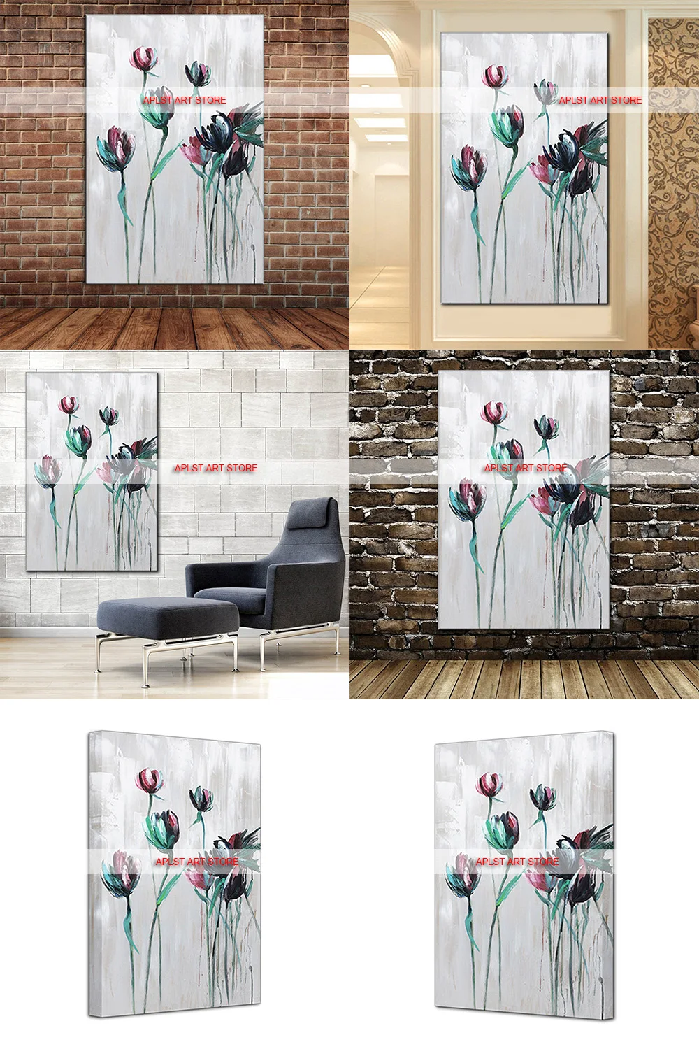 Hand Painted Simple Tulips Flowers Oil Paintings Modern Large Wall Canvas Art Wall Mural Posters Bedroom Decoration No Frame Oil Painting Painting Modernflower Oil Painting Aliexpress
