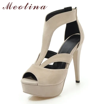 

Meotina Summer Sandals Women Shoes Zipper Platform Thin Heel Party Shoes Sexy Extreme High Heels Sandals Ladies Plus Size 33-43