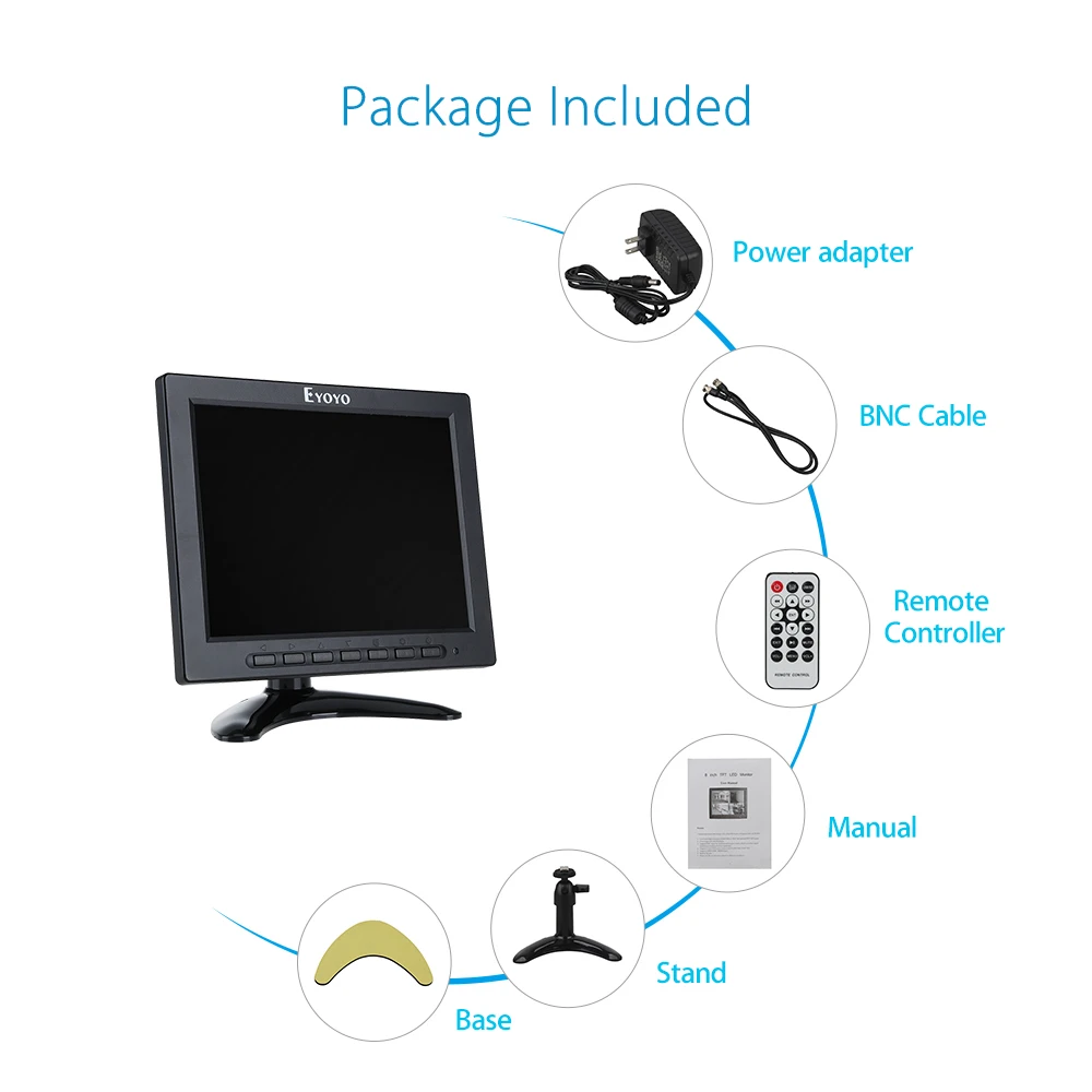 Eyoyo EM08A 8 &quotдюймовый 1024x768 lcd 4:3 цветной монитор Поддержка 1080 P HDMI экран ввода