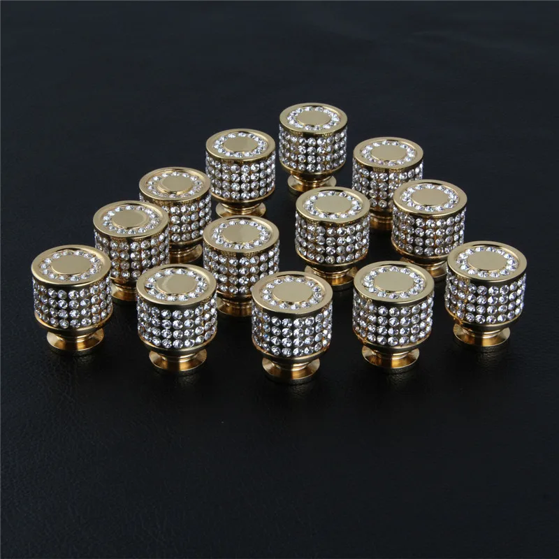 YEMCHI Paquete De 8 Pomos De Cristal De Cristal Dorado Satinado, Modernos Tiradores De Diamante Transparentes