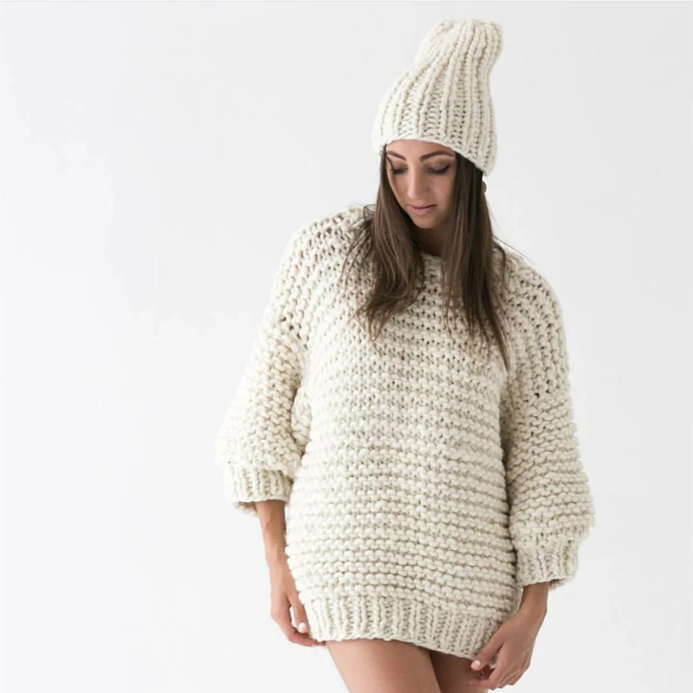 Winter New Wool Hat Ladies Casual Knitted Coarse Lines Hat Handmade Thick Caps Women Fashion Caps