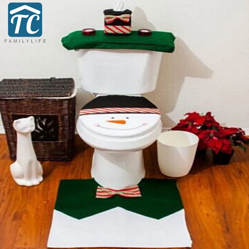 Toilet Foot Pad Seat Cover and Rug Christmas Decorations for Home Accessories Bathroom WC Happy Santa Claus Toilet Seat Cover