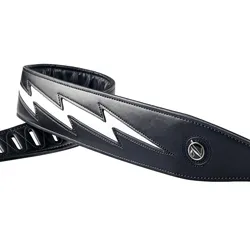 Premium Black and White Lightning Design Leather Guitar Strap - Comfortable and Stylish for Acoustic, Electric, and Bass Guitars (Black lightning)