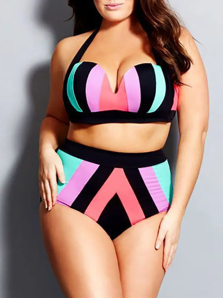 

Plus Size Swimwear Floral Womens High Waist Push up Bikini set Beach Bathing Swimsuit