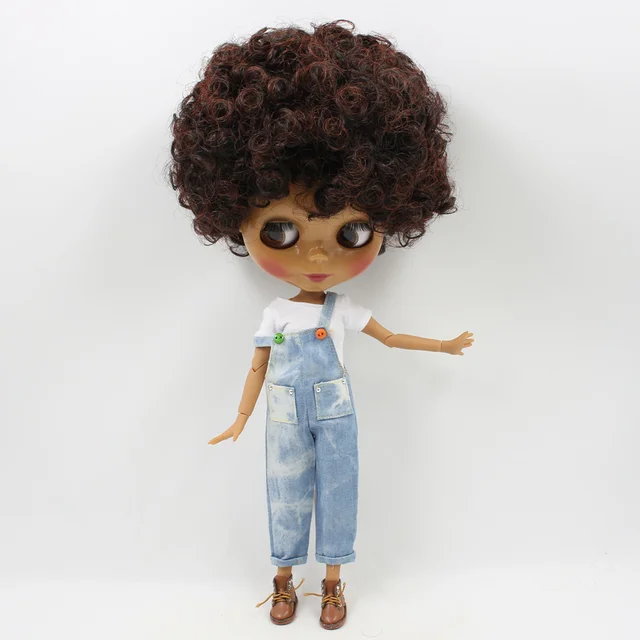 ICY DBS Blyth Doll 1/6 Short Curly Black mix Brown Hair Dark Skin glossy face bjd toy DIY with hand A&B No. 130BL910362 4
