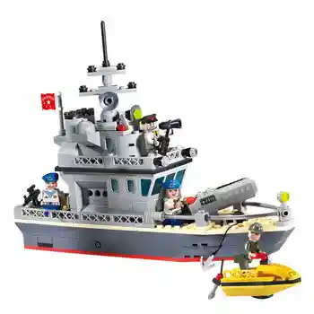 

Military Artillery Battalion Battleship Warship Speedboat Building Blocks Assembled Navy Dolls DIY Model Children Toys Brick Kid
