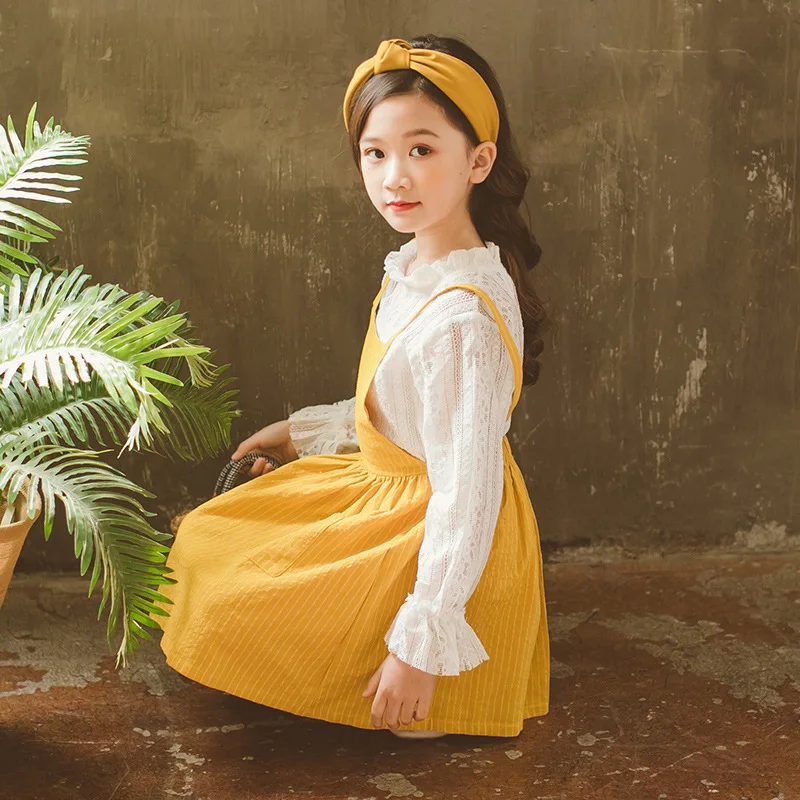Детский костюм для девочек весенний комплект из двух предметов, топ и платье на бретельках детская одежда в полоску с длинными рукавами для 4, 5, 6, 7, 8, 9, 10, 11, 12 лет