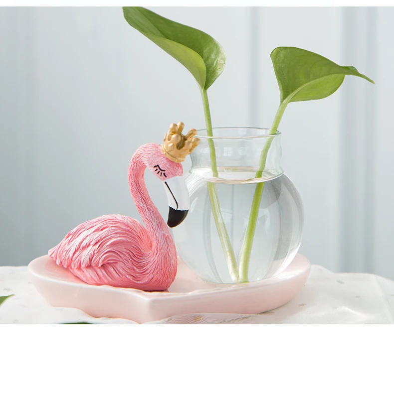 Розовое сердце тарелка фламинго украшение со стеклянной вазой милые украшения для туалетного столика офисная маленькая фигурка декоративный дом