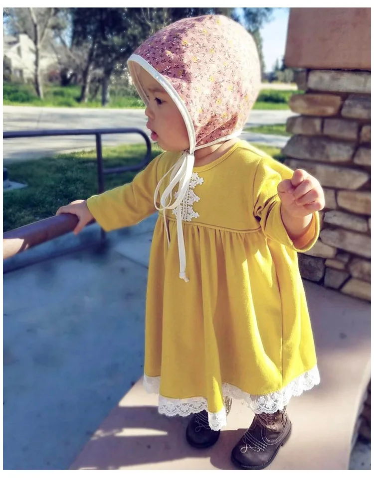 Mother nest 2018 Baby Long Sleeves Yellow Girls Dress Autumn Children Clothing Lace Cotton Toddler Dresses For Party Birthdays (8)