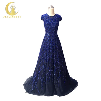 

Rhine Real Sample Image Luxurious High Hand Beading Navy Blue A_line Hot Sale Evening dresses