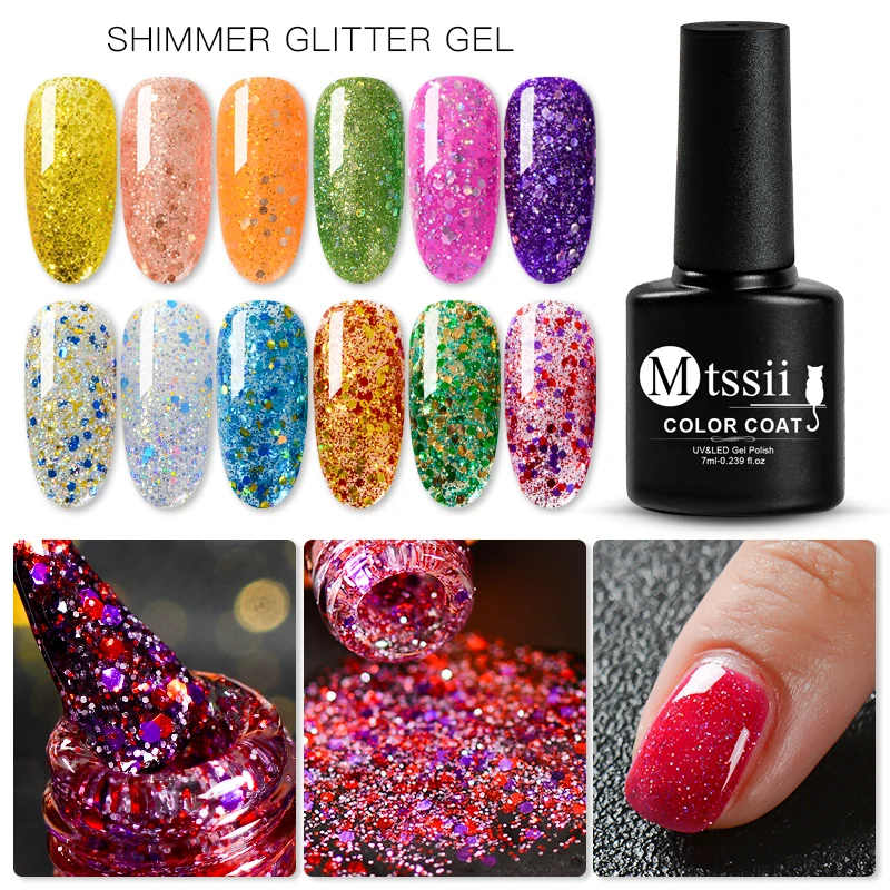 

Mtssii Nail Gel Polish 7ml Multi-color Manicure Glitter Sequins Shining Soak Off UV Gel Nail Art Gel Polish Nails Varnish