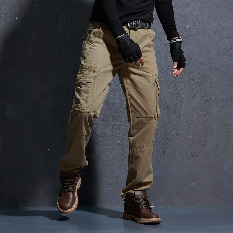 Осенне-зимние мужские утепленные прямые штаны из плотного флиса с несколькими карманами, мужские теплые ветрозащитные штаны для альпинизма, охоты, верховой езды - Цвет: 3819 Khaki