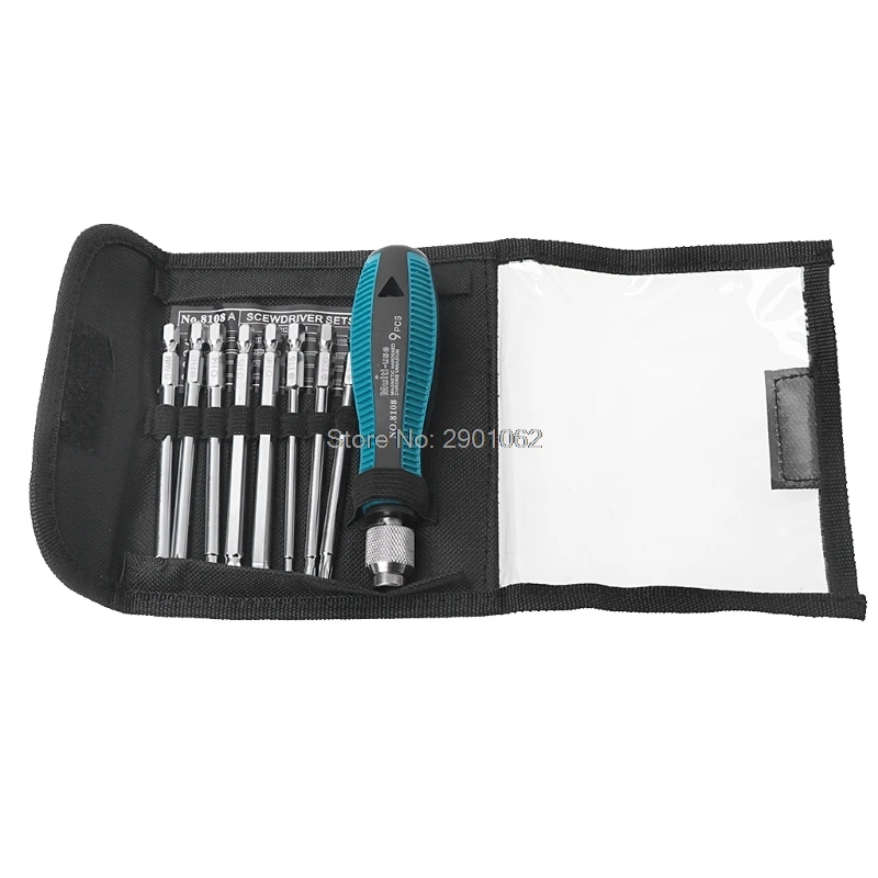 

9-In-1 Hex Trox Phillips Slotted Insert Bit Rubber Handle Screwdriver Set Tools AP16