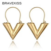 BRAVEKISS, pendientes de Metal con forma de V para mujer, pendientes Retro con letras Chic, joyería de moda Bohomia, boucle d'oreille femme BPE1249