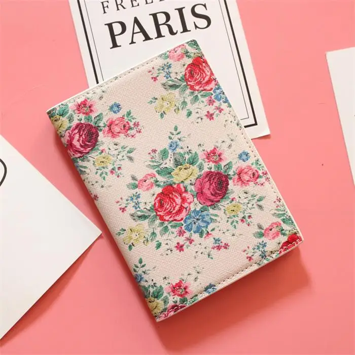 Модный цветочный принт из искусственной кожи Обложка для паспорта для путешествий держатель для карт сумка, 22 стиля на выбор, размер 14*10 см - Цвет: Слоновая кость