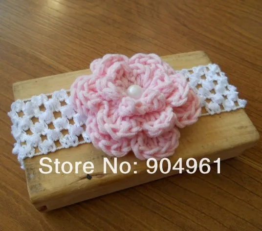 

MOQ 1pc pink crochet flower headband with a pearl