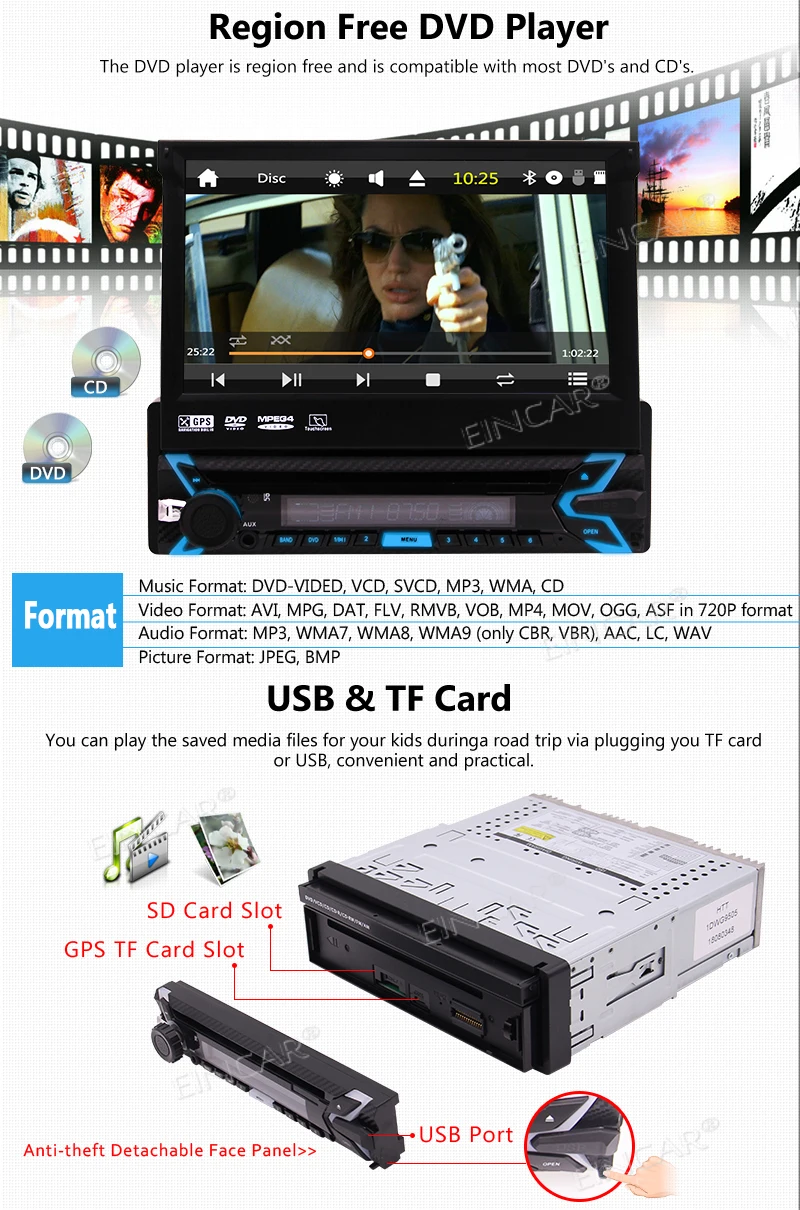 Perfect Multimedia Player Headunit Car DVD Player Single din  GPS Navigation Car Auto radio Stereo In dash Universal Built-in Bluetooth 4