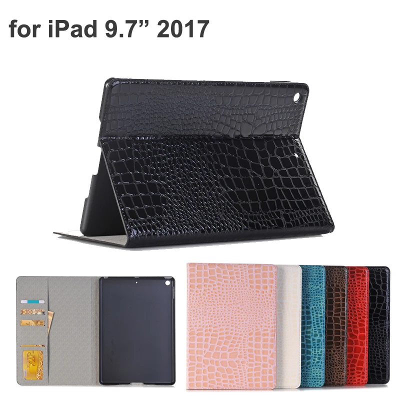 

For iPad 9.7 2017 Luxury Crocodile pu leather wallet case,Croco tablet fundas for ipad9.7 9.7" 2017 with pocket card holder