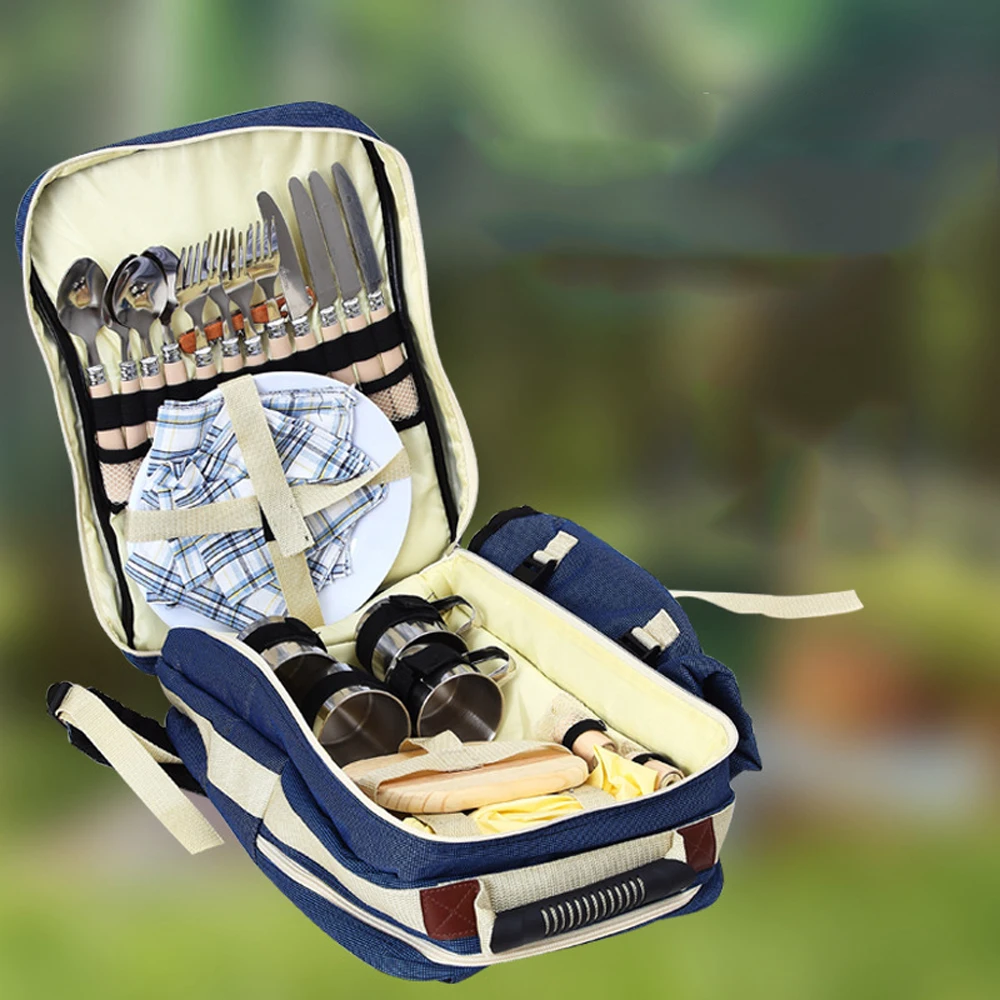 

Outdoor 4 Persons Picnic Backapck Rucksack Portable Camping BBQ Lunch Bag with Tableware Set Picnic Bags