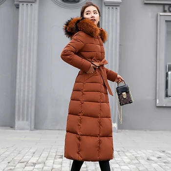 

New women coat jacket 2018 long Winter parka Women fur collar Hooded Jacket Slim Women's winter jacket plus size outwear