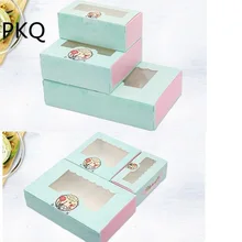 20 шт синие бумажные коробки для выпечки с окном рождественские