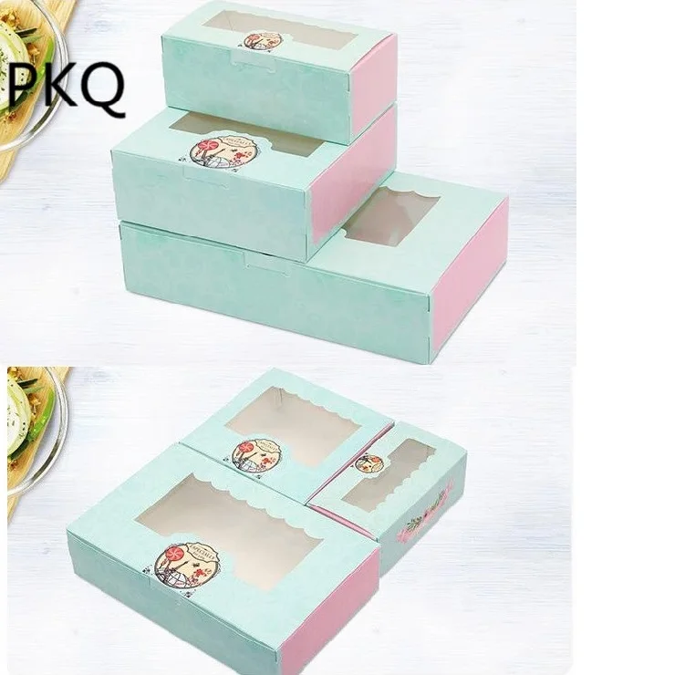 20PCS Blue Print Baking Food Paper Boxes with Window Christmas Gift Box Cookie Boxes Chocolate Macaroon Moon cake Packaging Box