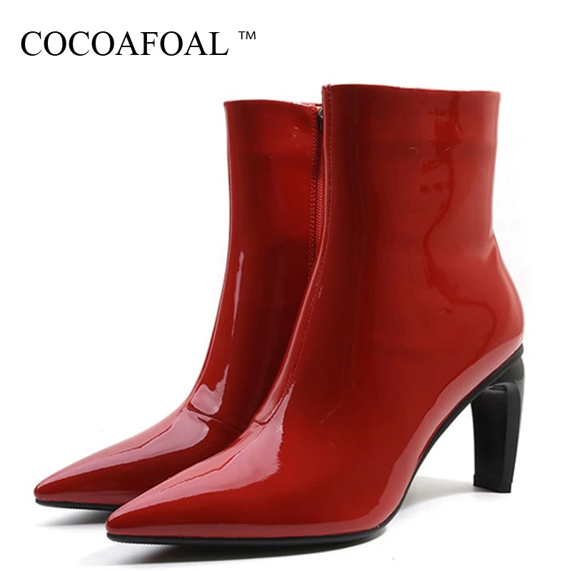 

COCOAFOAL Women's Ankle Boots Woman Genuine Leather Thigh High Boot Autumn Winter Gothic Shoes Plus Size 42 Red Motorcycle Boots