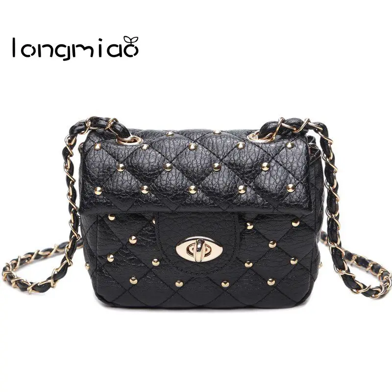 

longmiao Fashion Split Plaid Women Messenger Rivet Chain Shoulder Bag High Quality PU Leather Crossbody Small Flap Female Bags