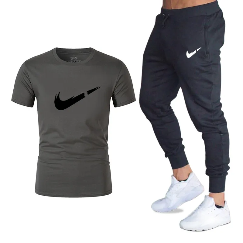 2019New men's round neck fashion spring sports suit sweatshirt + sweatpants men's casual men's sportswear