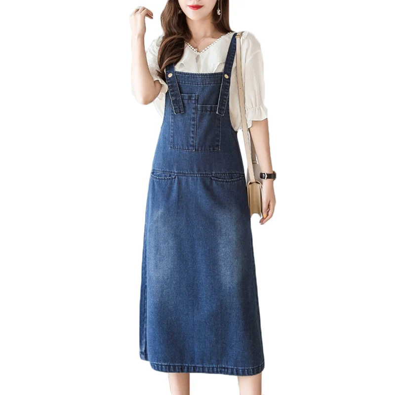 

Plus Size Strap Denim Dress Women Summer New Loose Jeans Dresses Denim Women's Loose pullover sleeveless cowboy Dresses 5XL F27