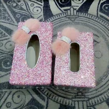 Красивый домашний офис бумажные полотенца контейнер коробка ткани с меховым галстуком-бабочкой Роскошные Кристаллы автомобиль коробка ткани чехол розовый белый