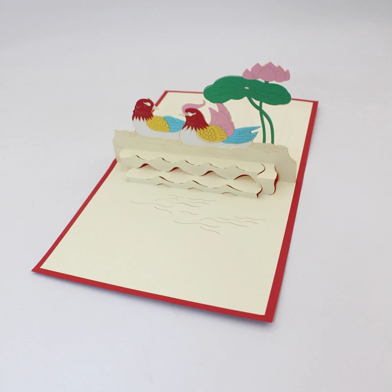  3D Handmade Chinese Mandarin Ducks Playing In The Water Paper Invitation Greeting Cards Wedding Pos - 32915078789