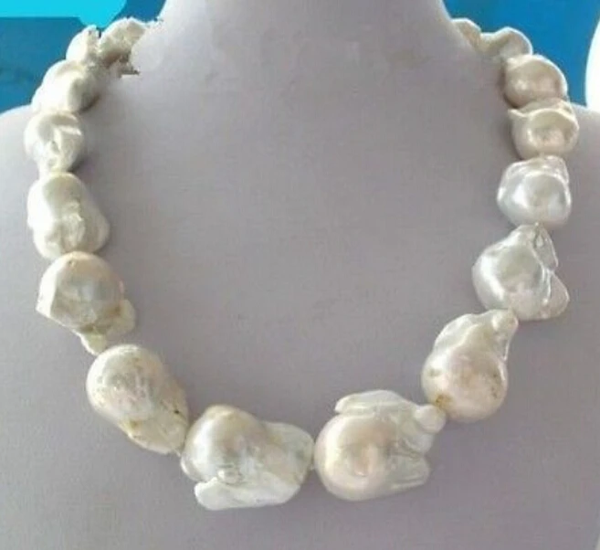 

Hot sell -Large 23- 26mm White Unusual Baroque Pearl Necklace disc Clasp 18 -Bridal jewelry free shipping