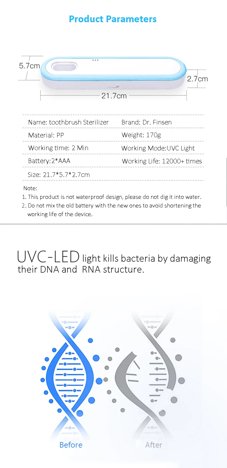 275nm UVC светодиодный Ультрафиолетовый легкая зубная щетка стерилизатор скорость дезинфекции 99.99% для дома или путешествий