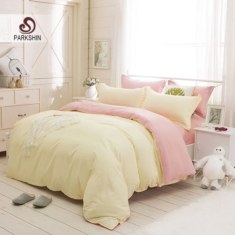 Parkshin Beige And Pink Solid Color Bedding Set Comfortable Plain