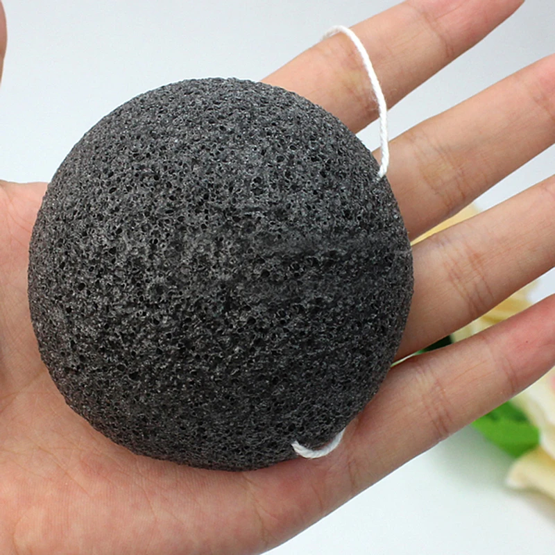Черная натуральная губка Konjac для ухода за лицом очищающая мытья